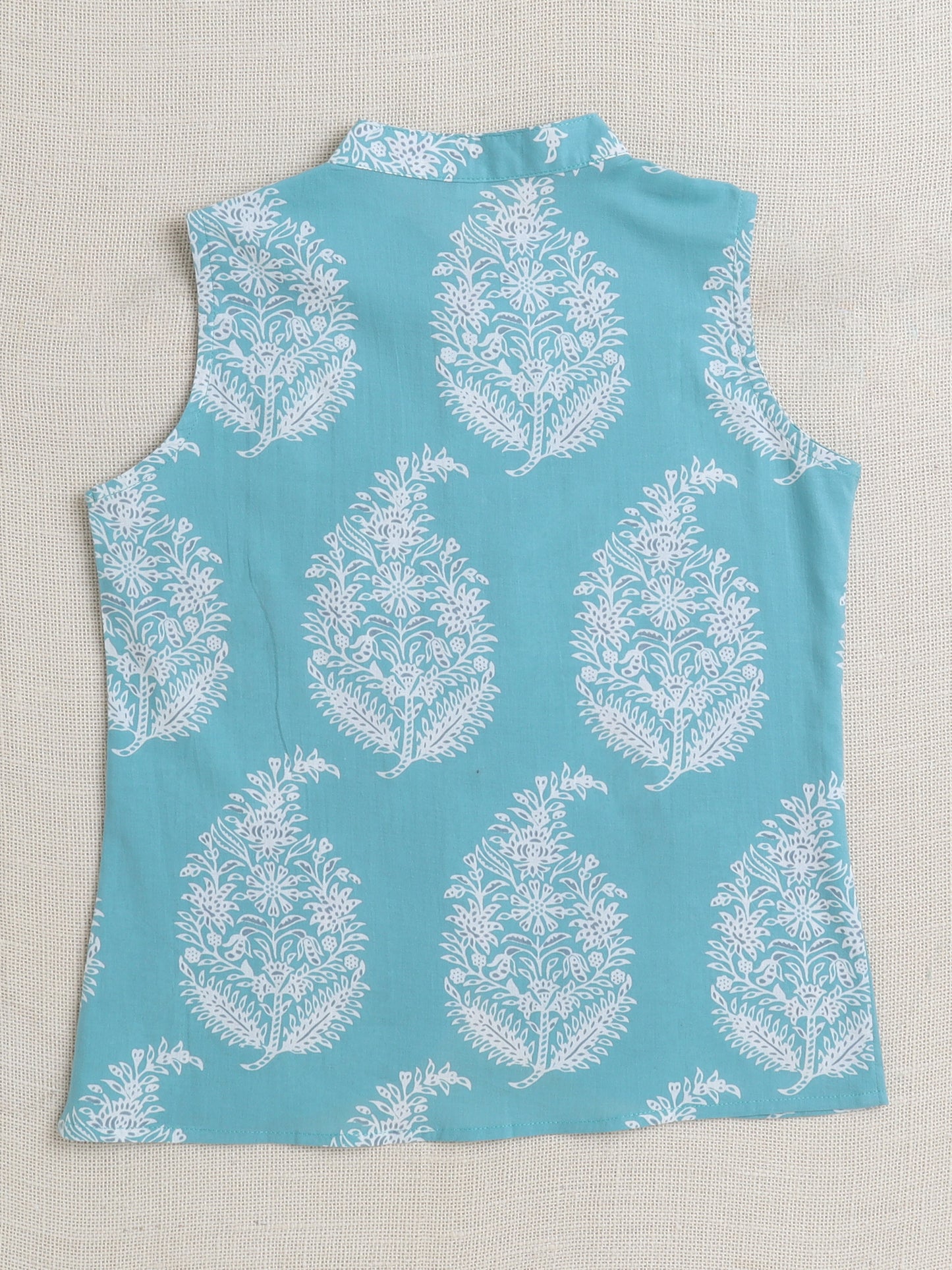 Full Sleeves Floral Print Kurta set with Jacket- Mint