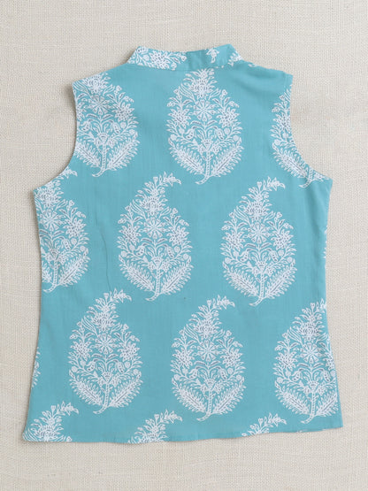 Full Sleeves Floral Print Kurta set with Jacket- Mint