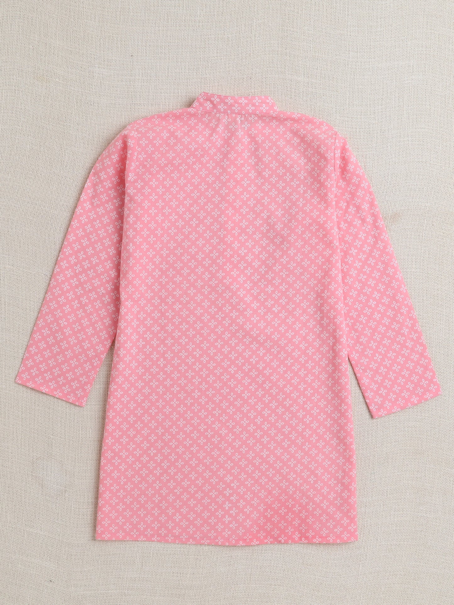 Full Sleeves Floral Print Kurta set with Jacket- Pink