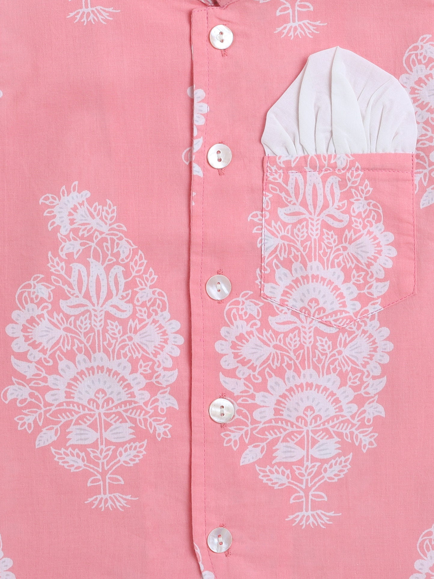 Full Sleeves Floral Print Kurta set with Jacket- Pink