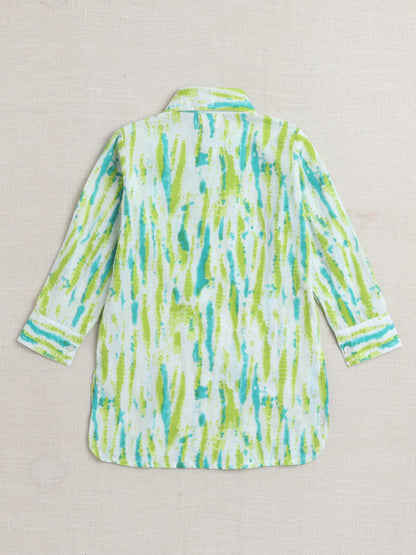 Cotton Full Sleeves Tie Dye Kurta With Pyjama Set - Green