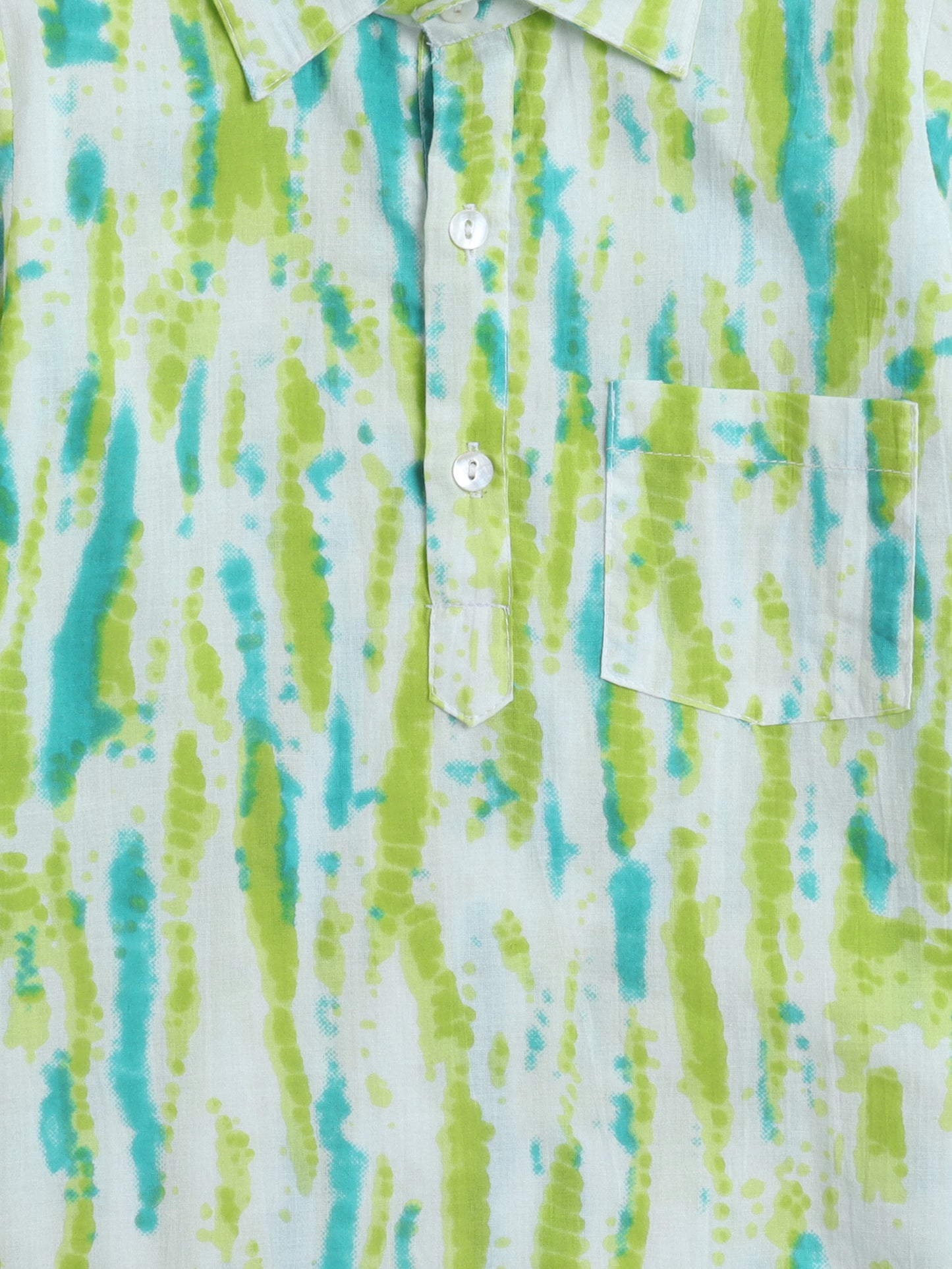Cotton Full Sleeves Tie Dye Kurta With Pyjama Set - Green