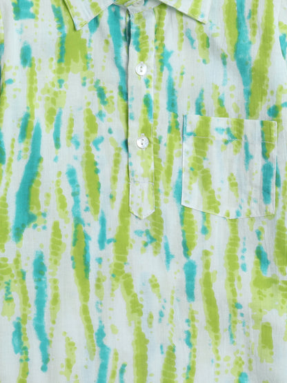 Cotton Full Sleeves Tie Dye Kurta With Pyjama Set - Green