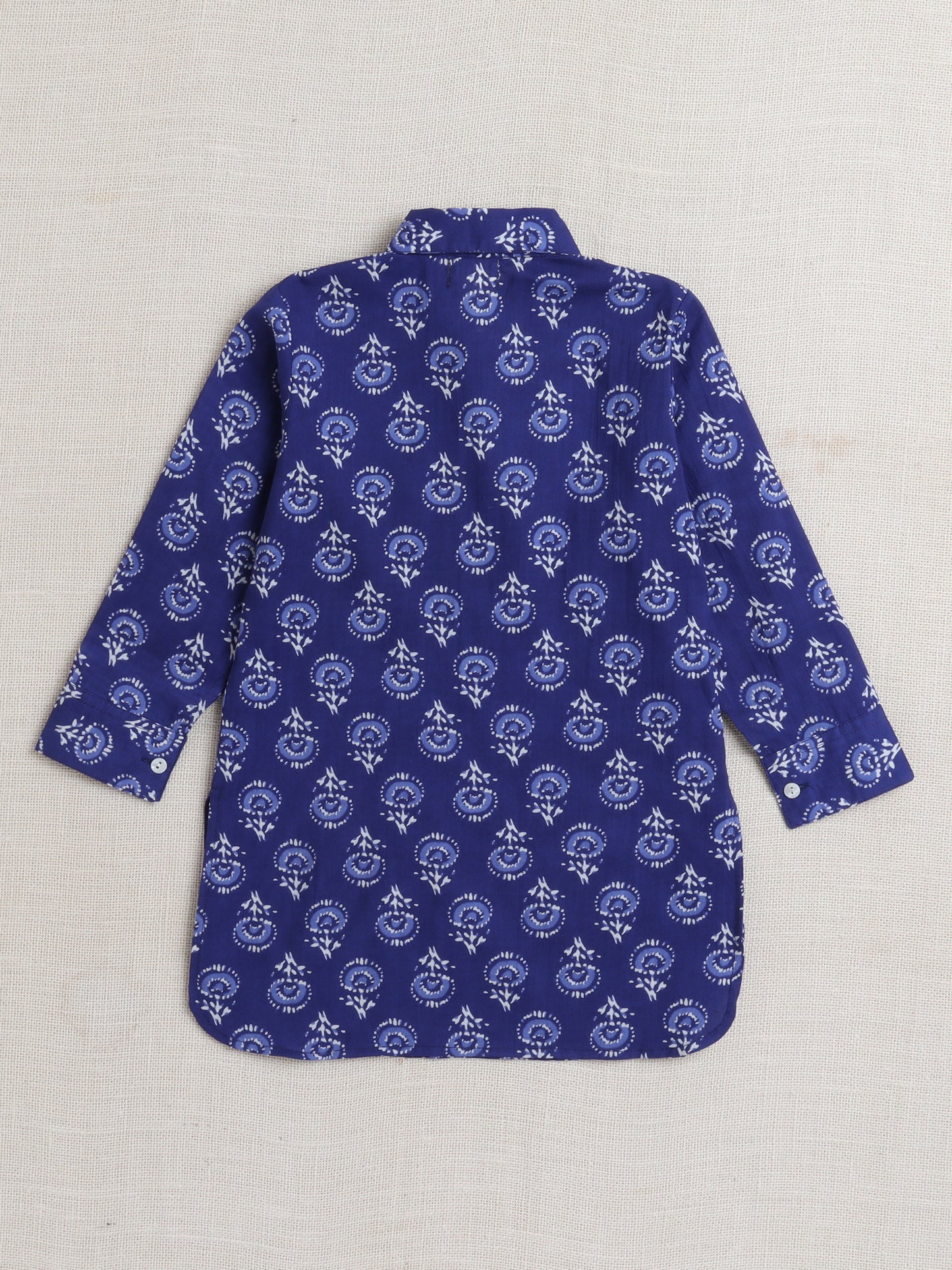 Cotton Full Sleeves Floral Printed Kurta With Pyjama Set - Blue
