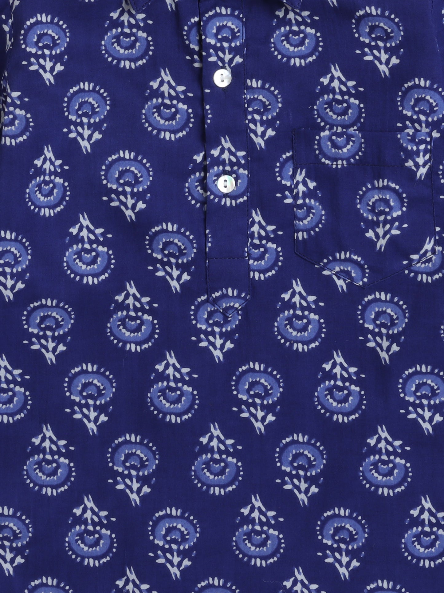 Cotton Full Sleeves Floral Printed Kurta With Pyjama Set - Blue