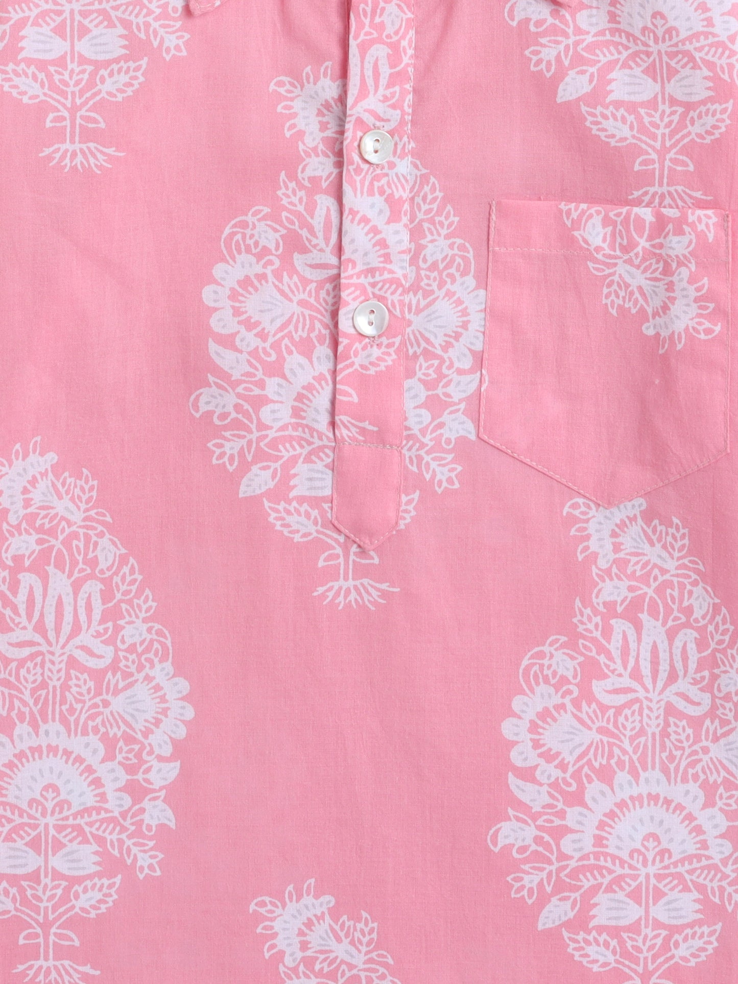 Cotton Full Sleeves Floral Printed Kurta With Pyjama Set - Pink