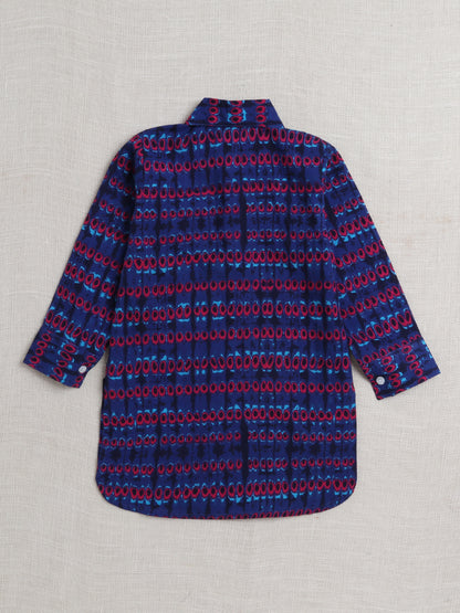 Cotton Full Sleeves Abstract Printed  Pathani Kurta With Pyjama Set - Royal Blue