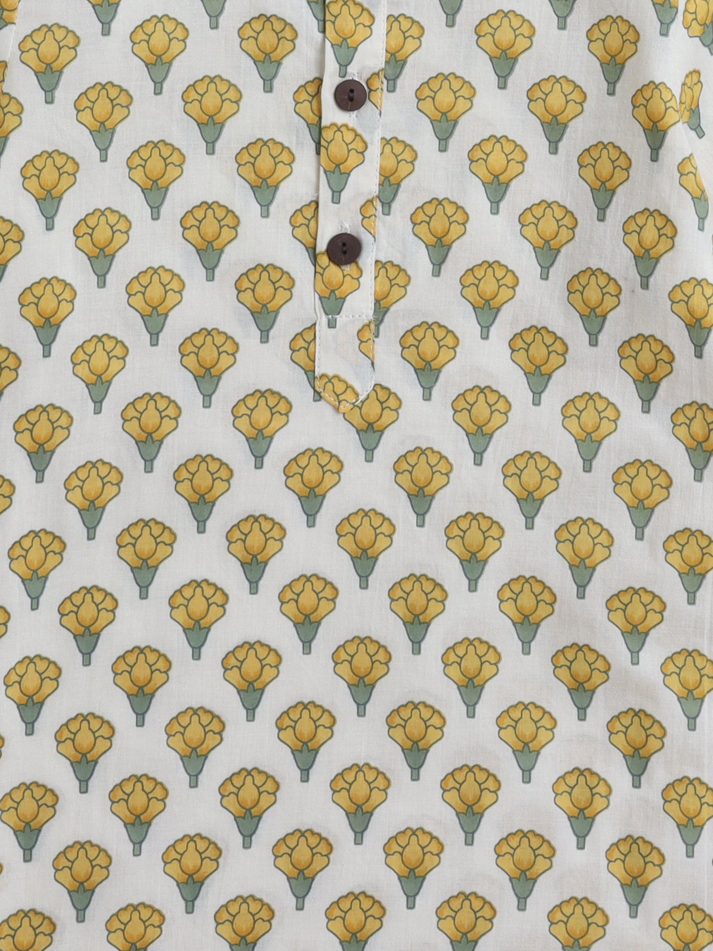 Cotton Full Sleeves Floral Printed Kurta Pyjama With Jacket Set - Yellow