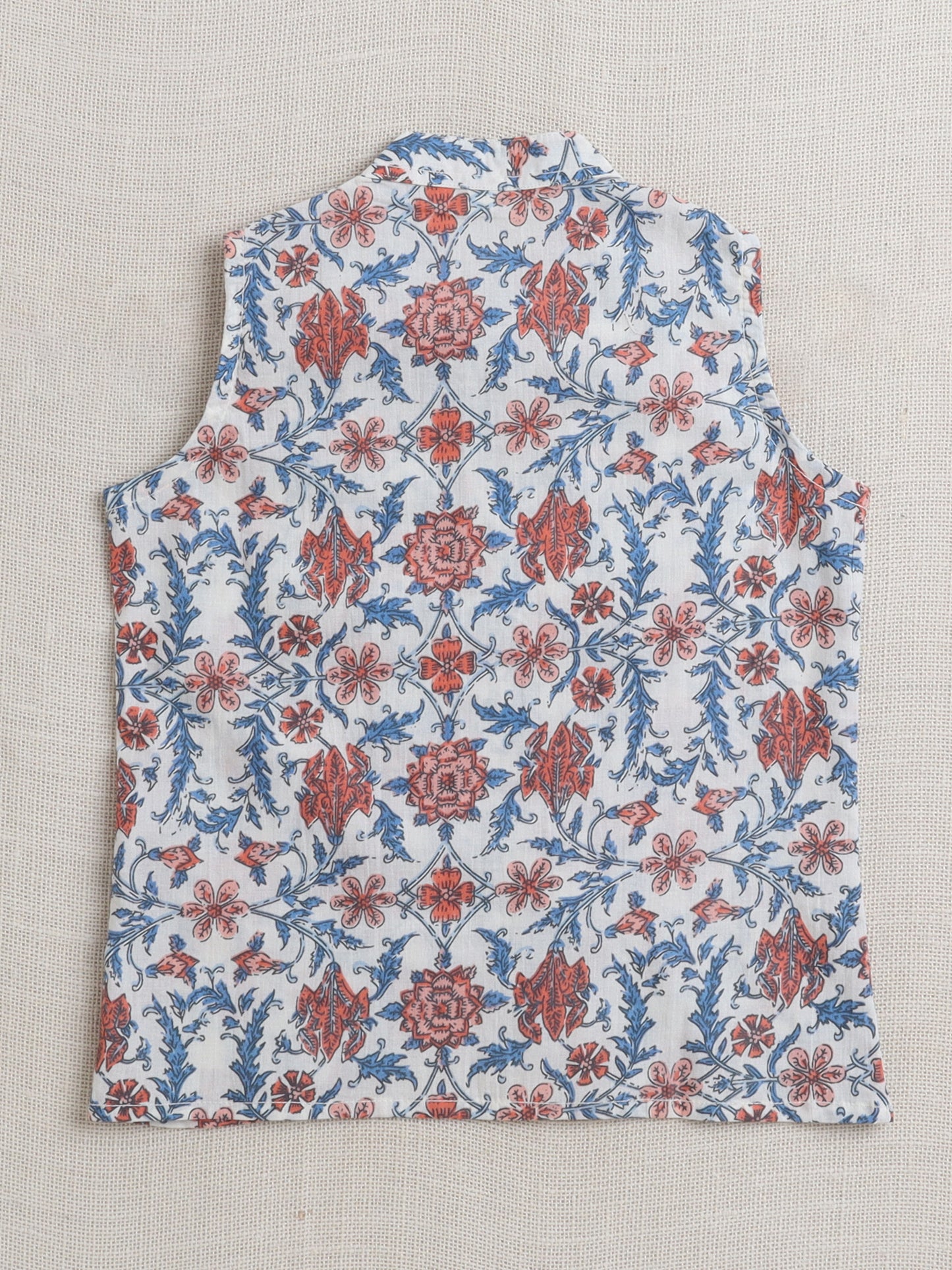Cotton Full Sleeves Floral Printed Kurta Pyjama With Jacket Set - Blue & White