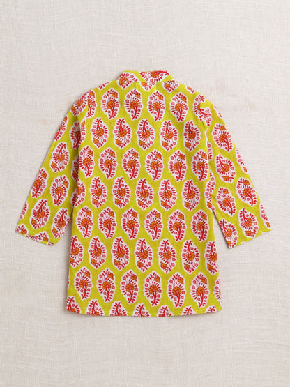 The Magic Wand Cotton Full Sleeve  All Over Printed Kurta and Dhoti Set Yellow