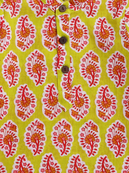 The Magic Wand Cotton Full Sleeve  All Over Printed Kurta and Dhoti Set Yellow