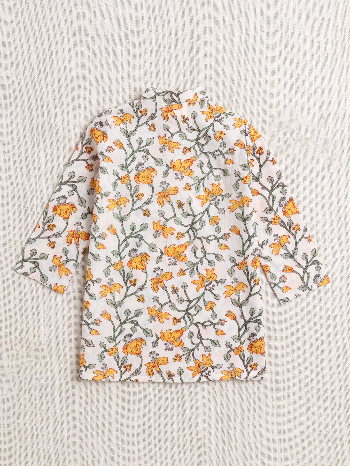 Cotton Full Sleeve All Over Printed Kurta and Dhoti Set- Off white