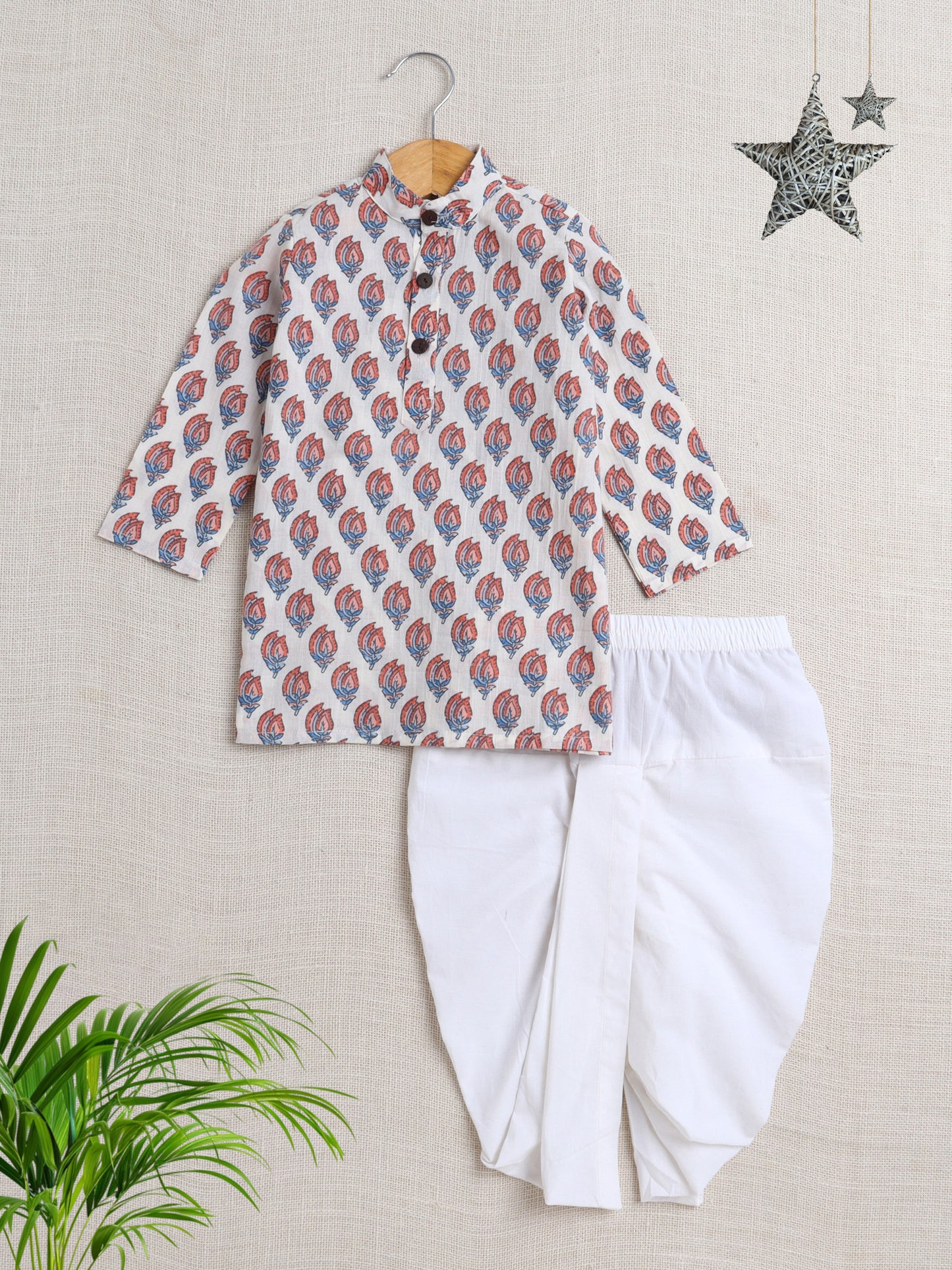 The Magic Wand Cotton Full Sleeve All Over Printed Kurta Dhoti Sets - Off white