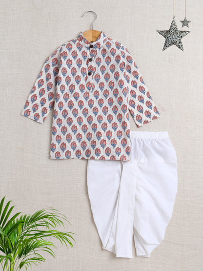 The Magic Wand Cotton Full Sleeve All Over Printed Kurta Dhoti Sets - Off white