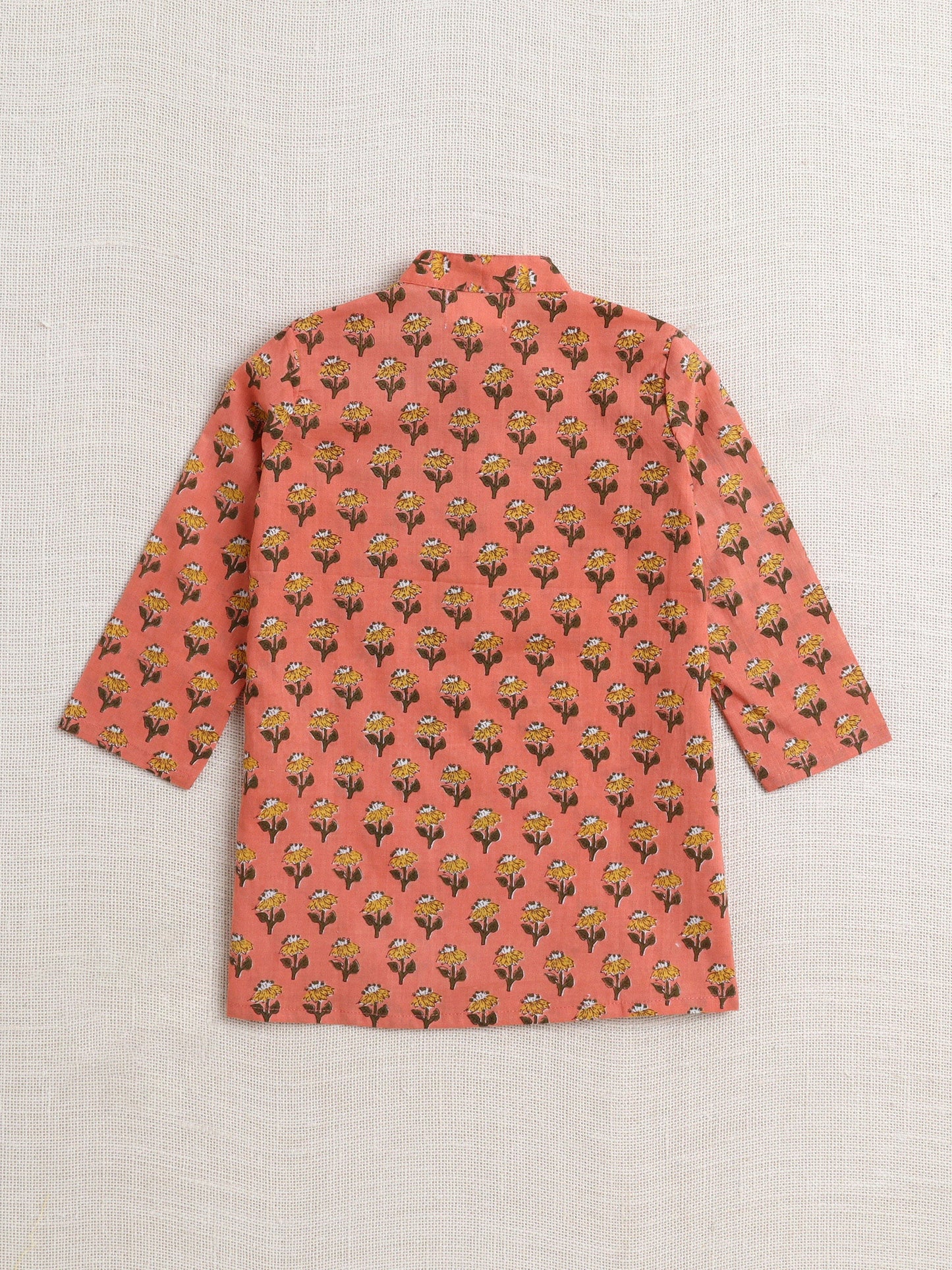 The Magic Wand Cotton Full Sleeve All Over Printed Kurta and Dhoti Set Peach