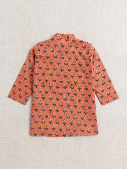 The Magic Wand Cotton Full Sleeve All Over Printed Kurta and Dhoti Set Peach