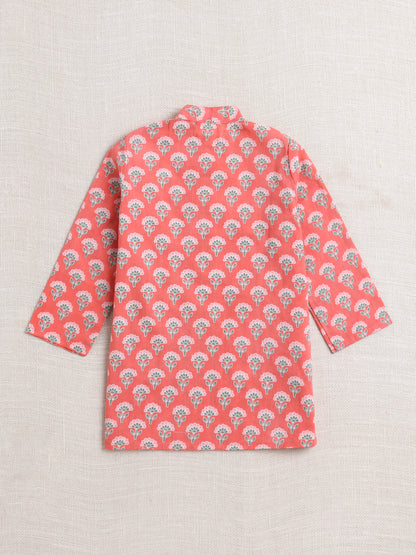 The Magic Wand Cotton Full Sleeve All Over Printed Kurta Dhoti Sets - Peach