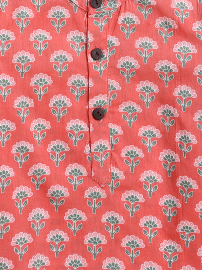 The Magic Wand Cotton Full Sleeve All Over Printed Kurta Dhoti Sets - Peach