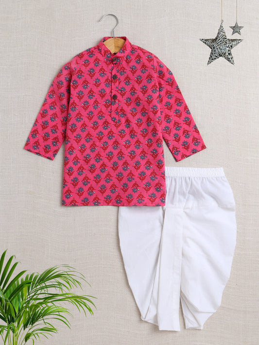 The Magic Wand Cotton Full Sleeve All Over Printed Kurta and Dhoti Set Fuchsia