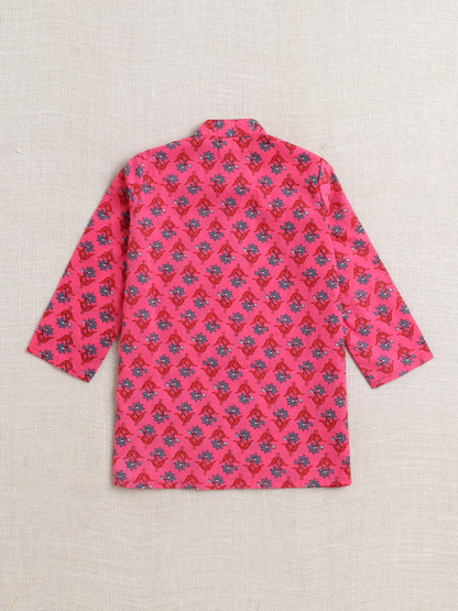 The Magic Wand Cotton Full Sleeve All Over Printed Kurta and Dhoti Set Fuchsia