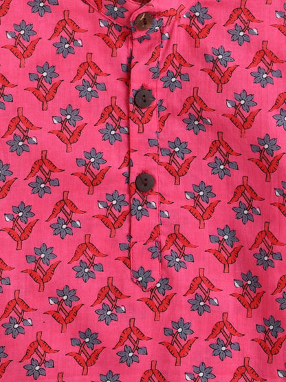 The Magic Wand Cotton Full Sleeve All Over Printed Kurta and Dhoti Set Fuchsia