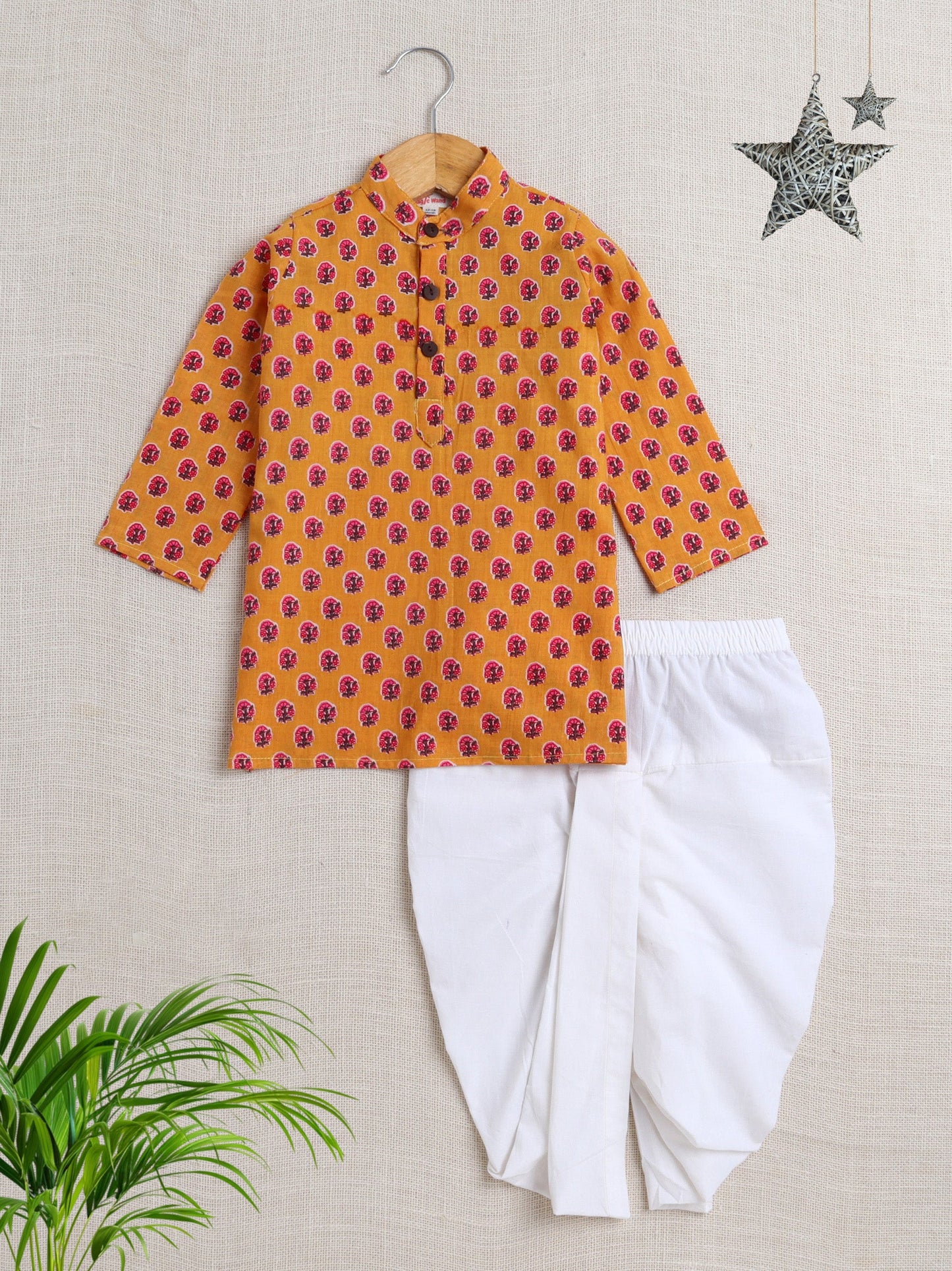The Magic Wand Cotton Full Sleeve All Over Printed Kurta and Dhoti Set Mustard