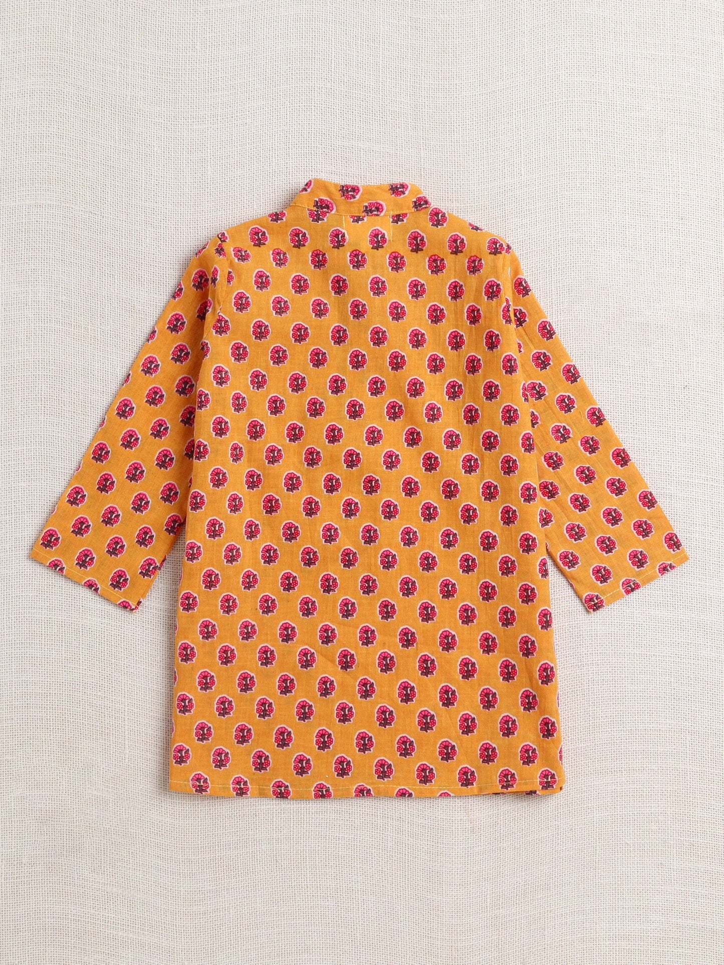 The Magic Wand Cotton Full Sleeve All Over Printed Kurta and Dhoti Set Mustard