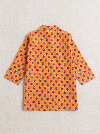 The Magic Wand Cotton Full Sleeve All Over Printed Kurta and Dhoti Set Mustard
