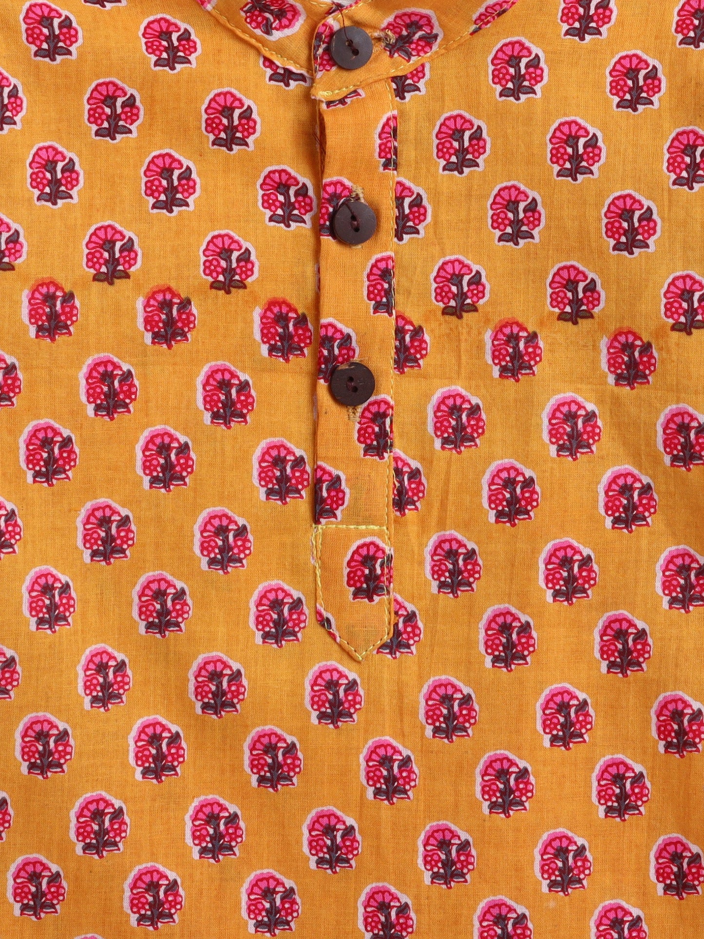 The Magic Wand Cotton Full Sleeve All Over Printed Kurta and Dhoti Set Mustard