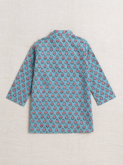 The Magic Wand Cotton Full Sleeve All Over Printed Kurta and Dhoti Set-Teal