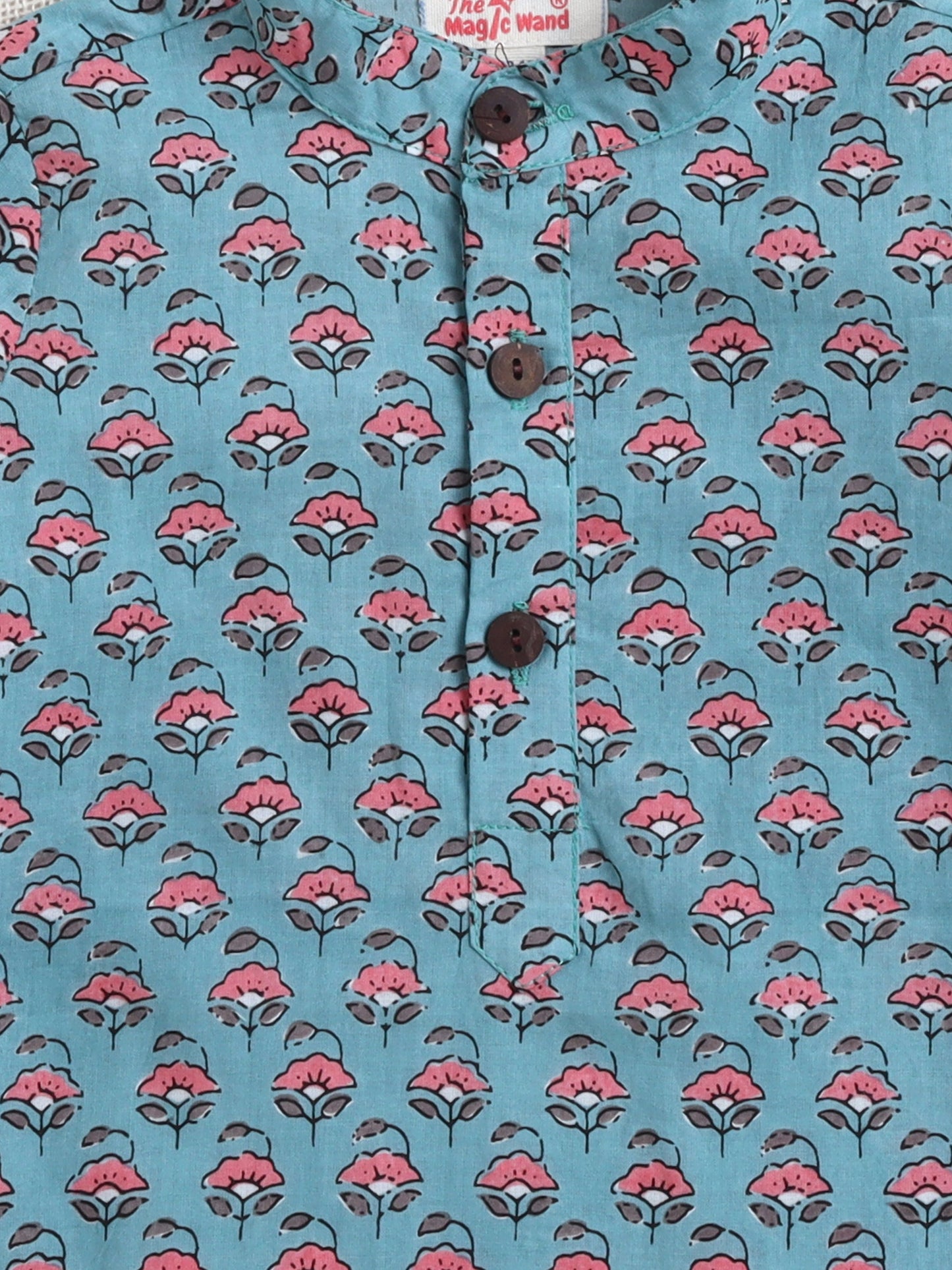 The Magic Wand Cotton Full Sleeve All Over Printed Kurta and Dhoti Set-Teal