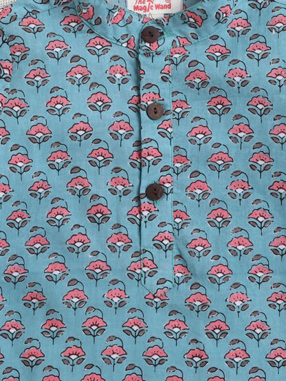 The Magic Wand Cotton Full Sleeve All Over Printed Kurta and Dhoti Set-Teal