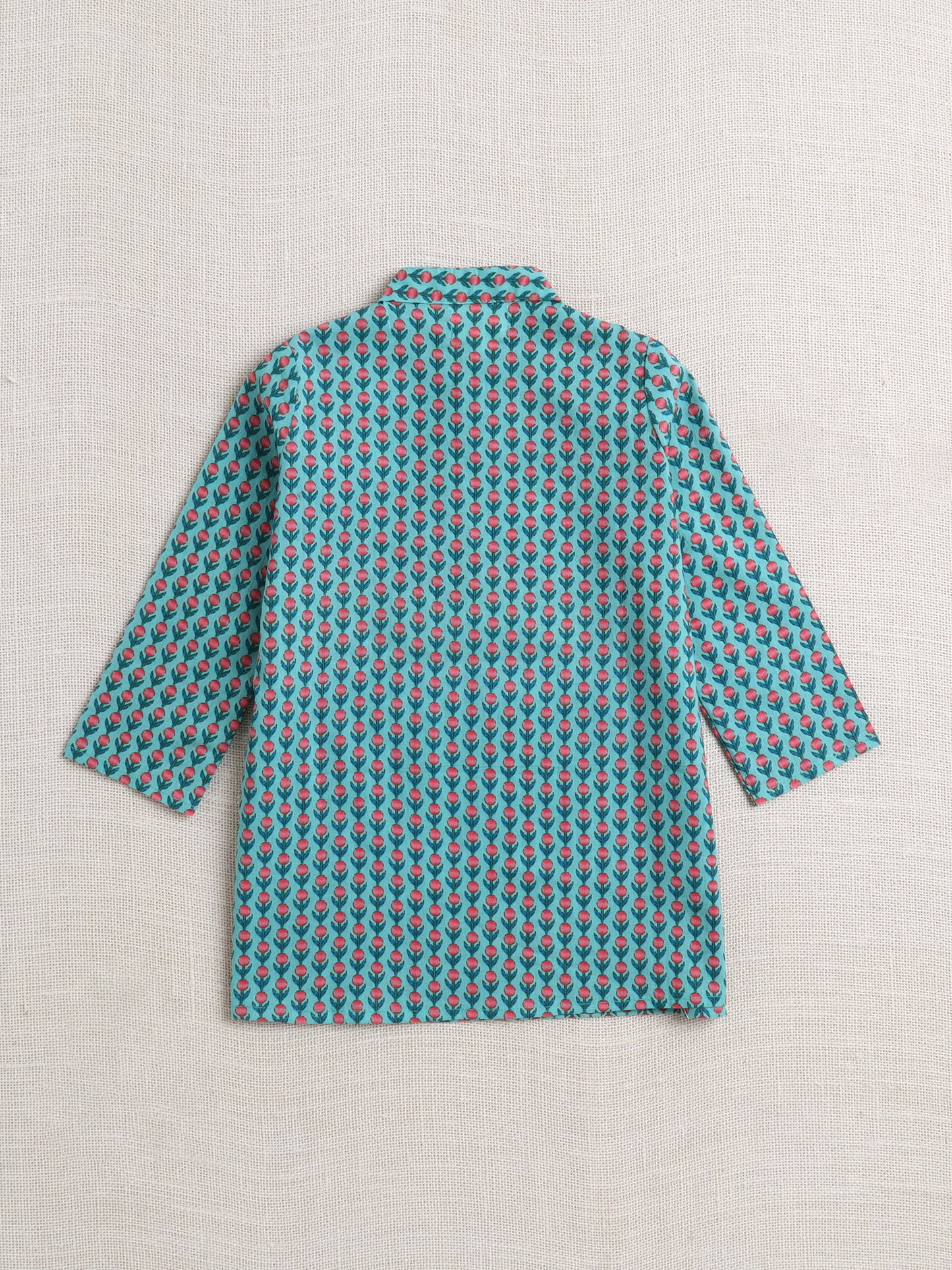 The Magic Wand Cotton Full Sleeve All Over Printed Kurta and Dhoti Set-Teal