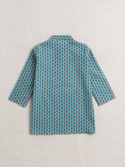 The Magic Wand Cotton Full Sleeve All Over Printed Kurta and Dhoti Set-Teal