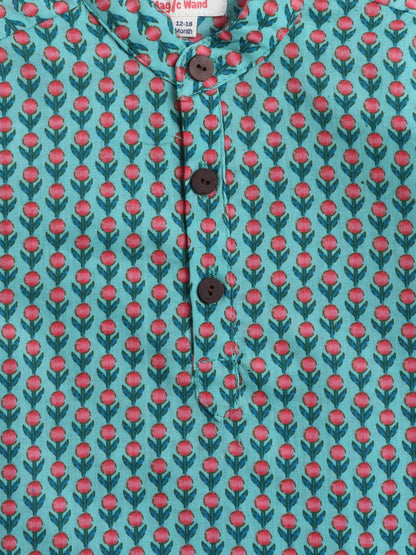 The Magic Wand Cotton Full Sleeve All Over Printed Kurta and Dhoti Set-Teal