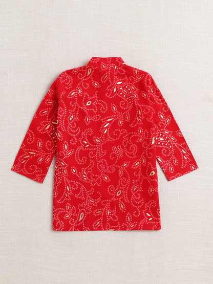 The Magic Wand Cotton Full Sleeve All Over Printed Kurta and Dhoti Set Red