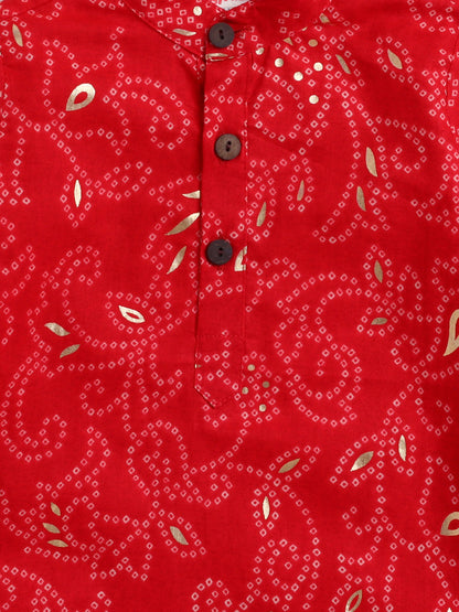 The Magic Wand Cotton Full Sleeve All Over Printed Kurta and Dhoti Set Red