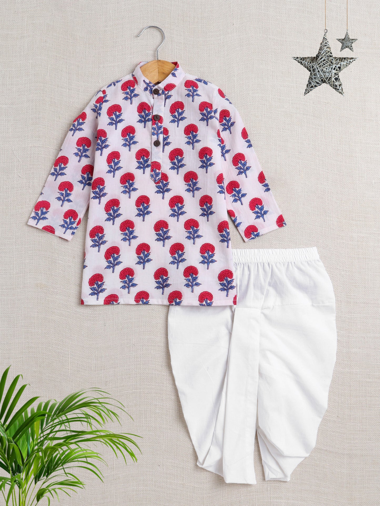 The Magic Wand Cotton  All Over Printed Kurta Dhoti Sets - White