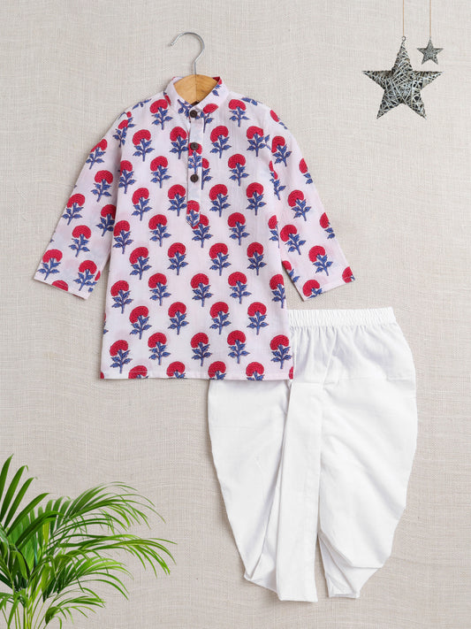 The Magic Wand Cotton All Over Printed Kurta Dhoti Sets - White