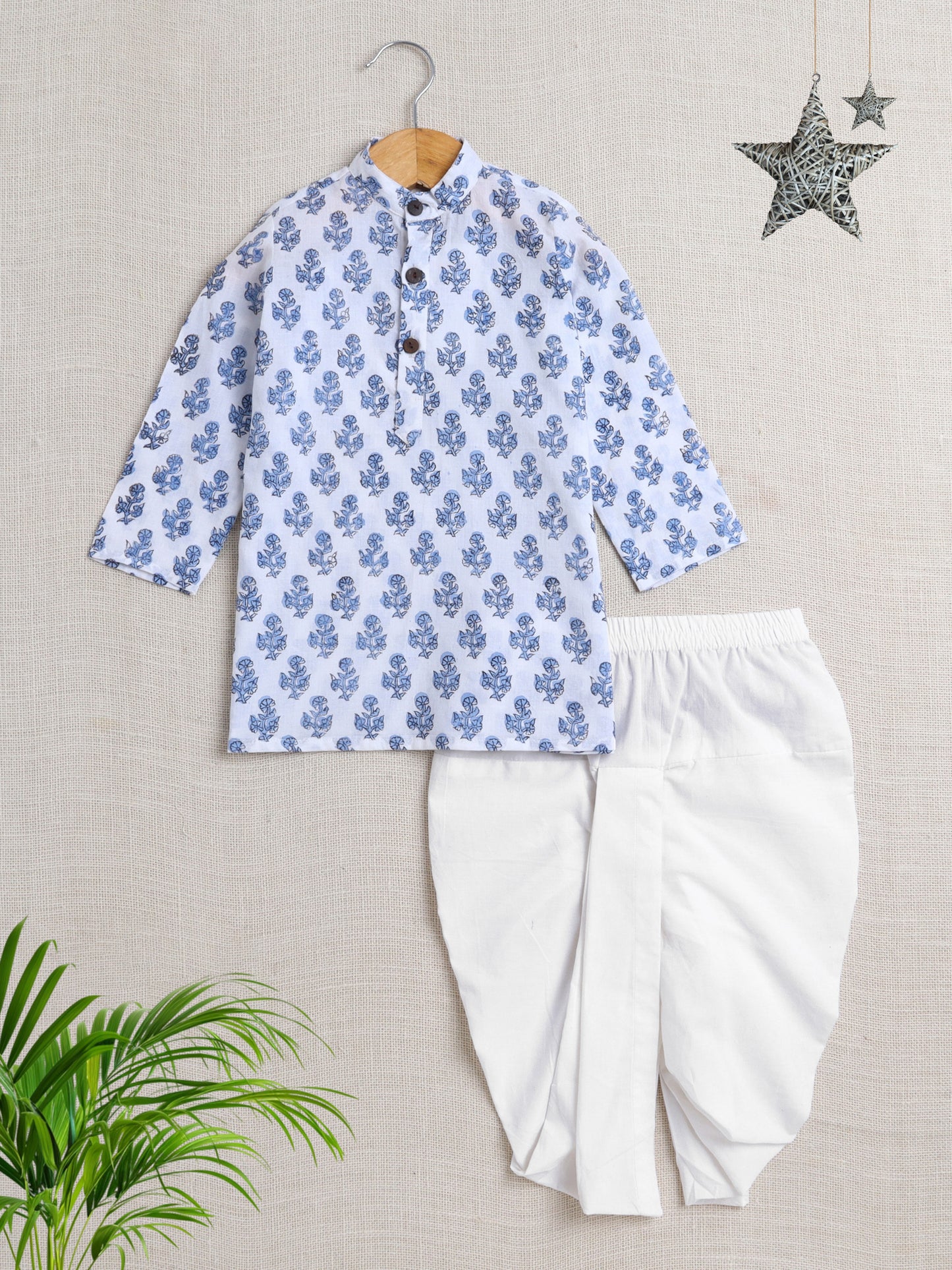 The Magic Wand Cotton Full Sleeve All Over Printed Kurta Dhoti Sets- White
