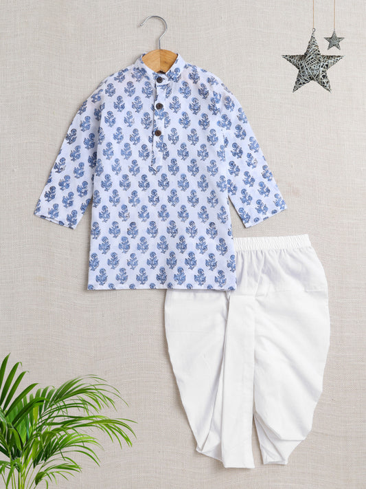 The Magic Wand Cotton Full Sleeve All Over Printed Kurta Dhoti Sets- White