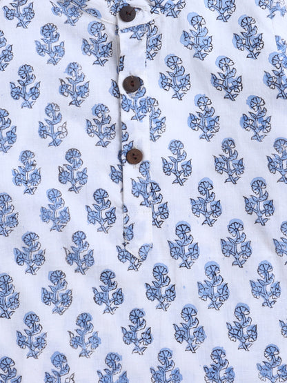 The Magic Wand Cotton Full Sleeve All Over Printed Kurta Dhoti Sets- White