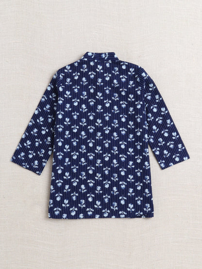 The Magic Wand Cotton Full Sleeve All Over Printed Kurta and Dhoti Set Navy Blue