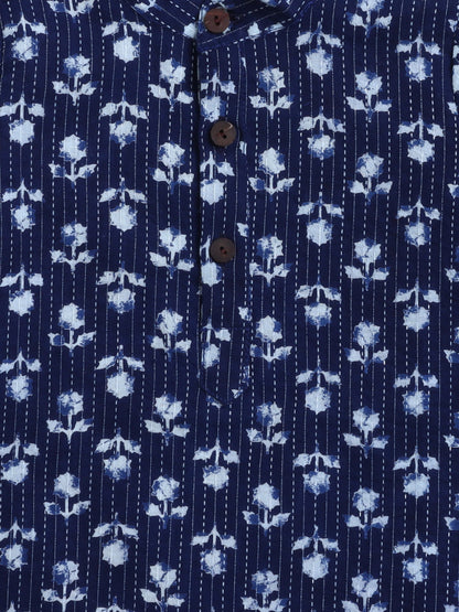 The Magic Wand Cotton Full Sleeve All Over Printed Kurta and Dhoti Set Navy Blue