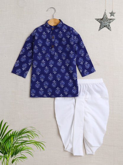 The Magic Wand Cotton Full Sleeve All Over Printed Kurta Dhoti Sets - Blue