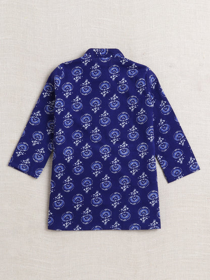 The Magic Wand Cotton Full Sleeve All Over Printed Kurta Dhoti Sets - Blue