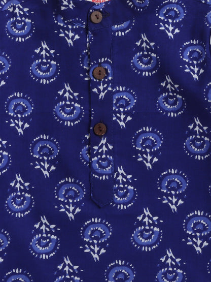 The Magic Wand Cotton Full Sleeve All Over Printed Kurta Dhoti Sets - Blue