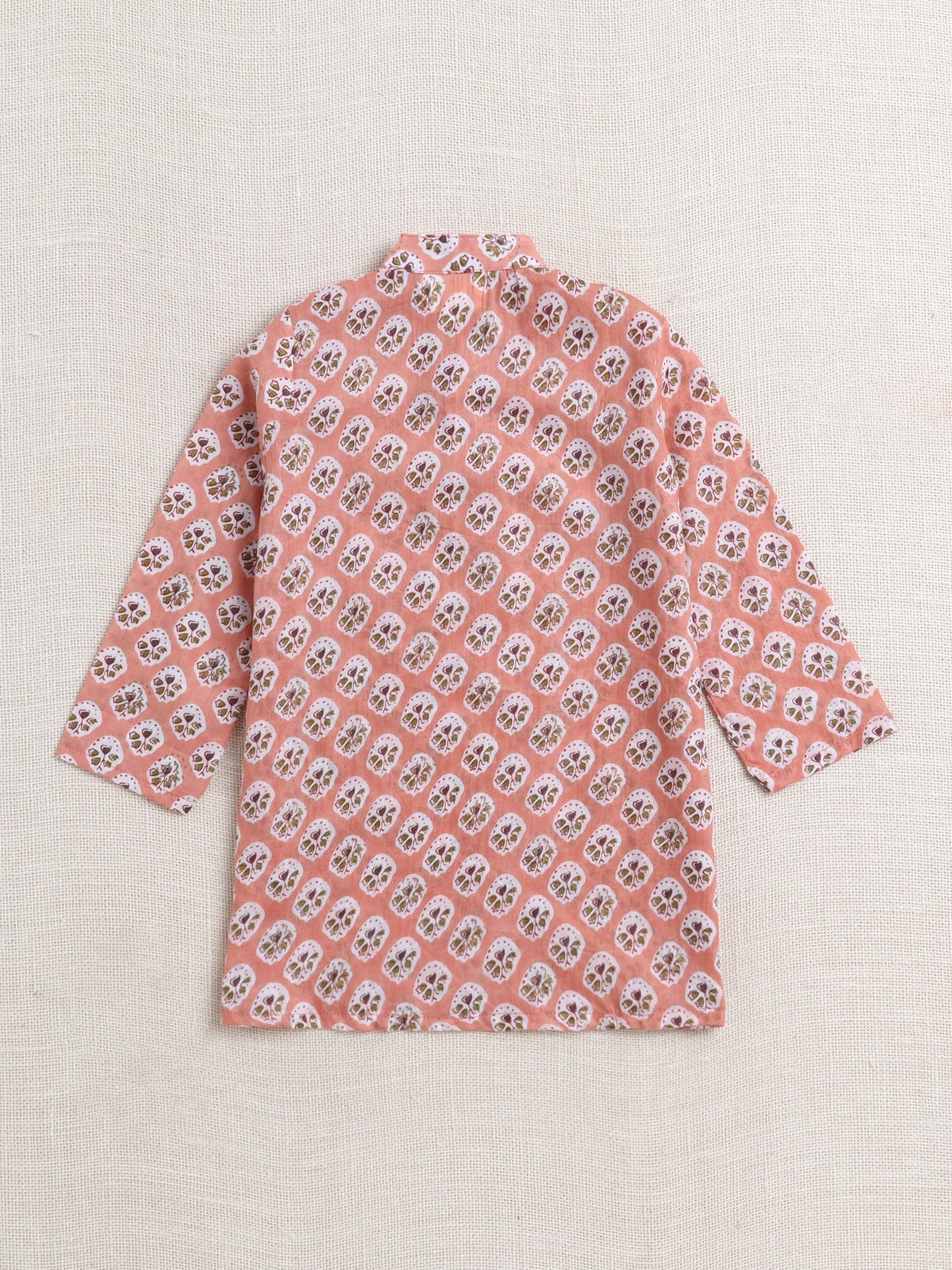 The Magic Wand Cotton Full Sleeve All Over Printed Kurta Dhoti Set- Peach