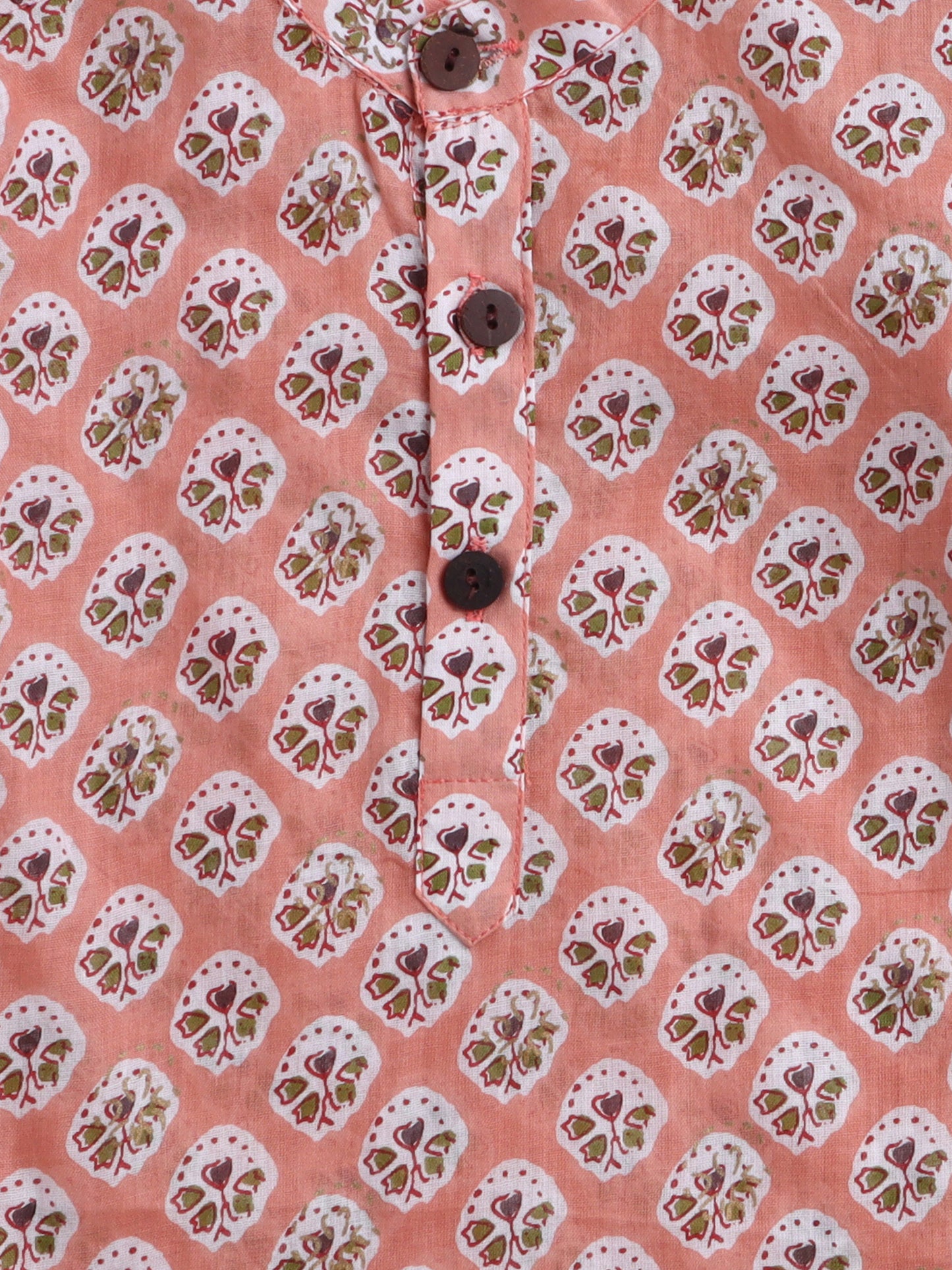 The Magic Wand Cotton Full Sleeve All Over Printed Kurta Dhoti Set- Peach