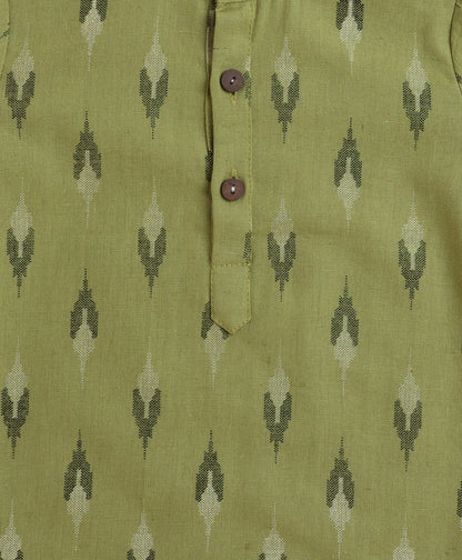 The Magic Wand Cotton Ikat Printed Full Sleeves  Kurta with Pyjama Set - Green